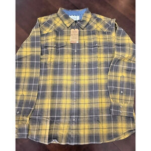 NWT Old Ranch Ranger Plaid Shirt Gold Organic COTTON Snap Flannel Shirt Large